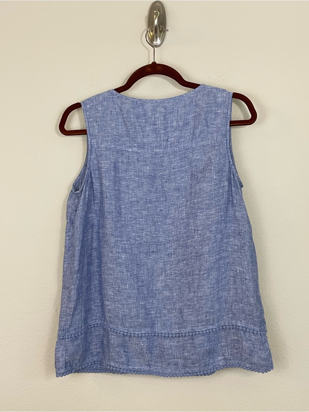 Garnet Hill Linen Pintuck V Neck Tiered Lace Trim Tank Top Size 06 - Picture 6 of 8